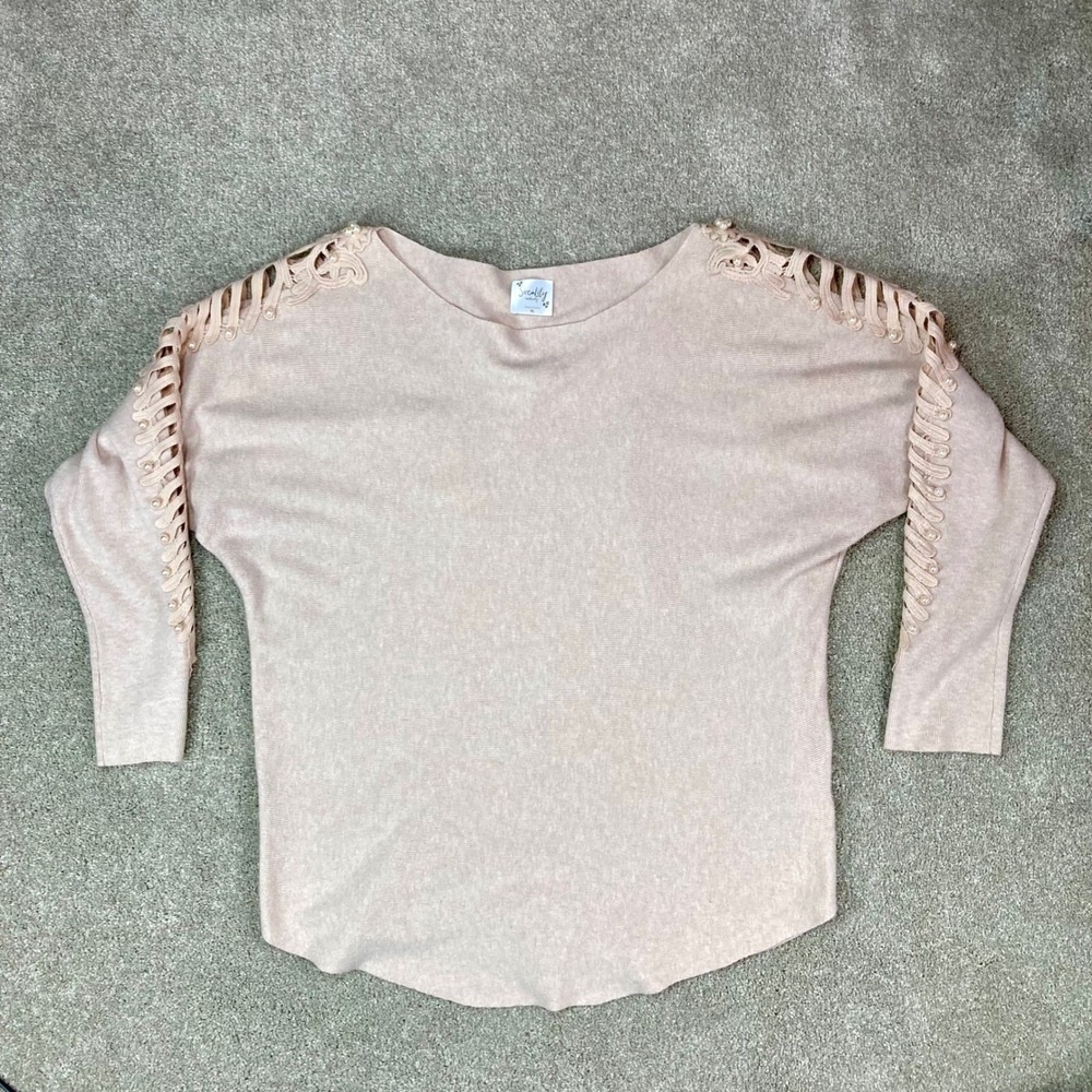 Sirenlily Pearl Crochet Lace Dolman Sleeve Maternity Sweater Top Womens XL Pink